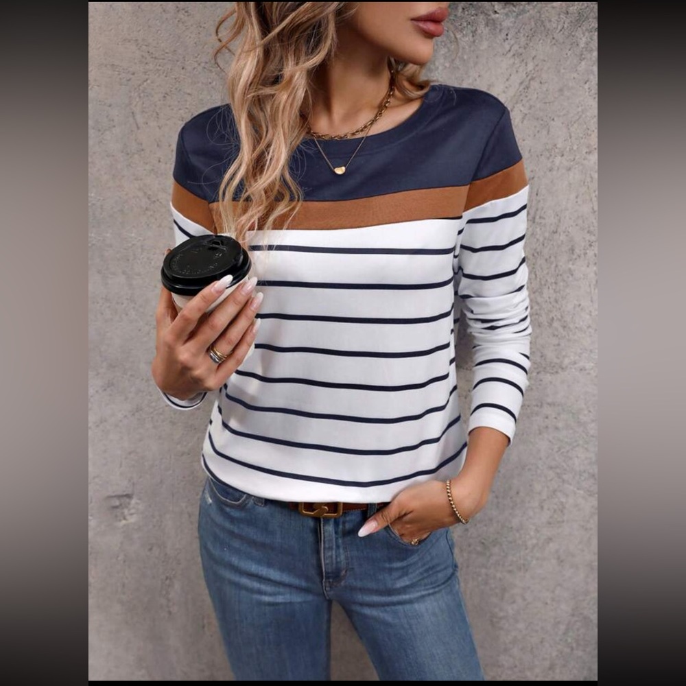 Striped long sleeve color blocked top Medium NWOT